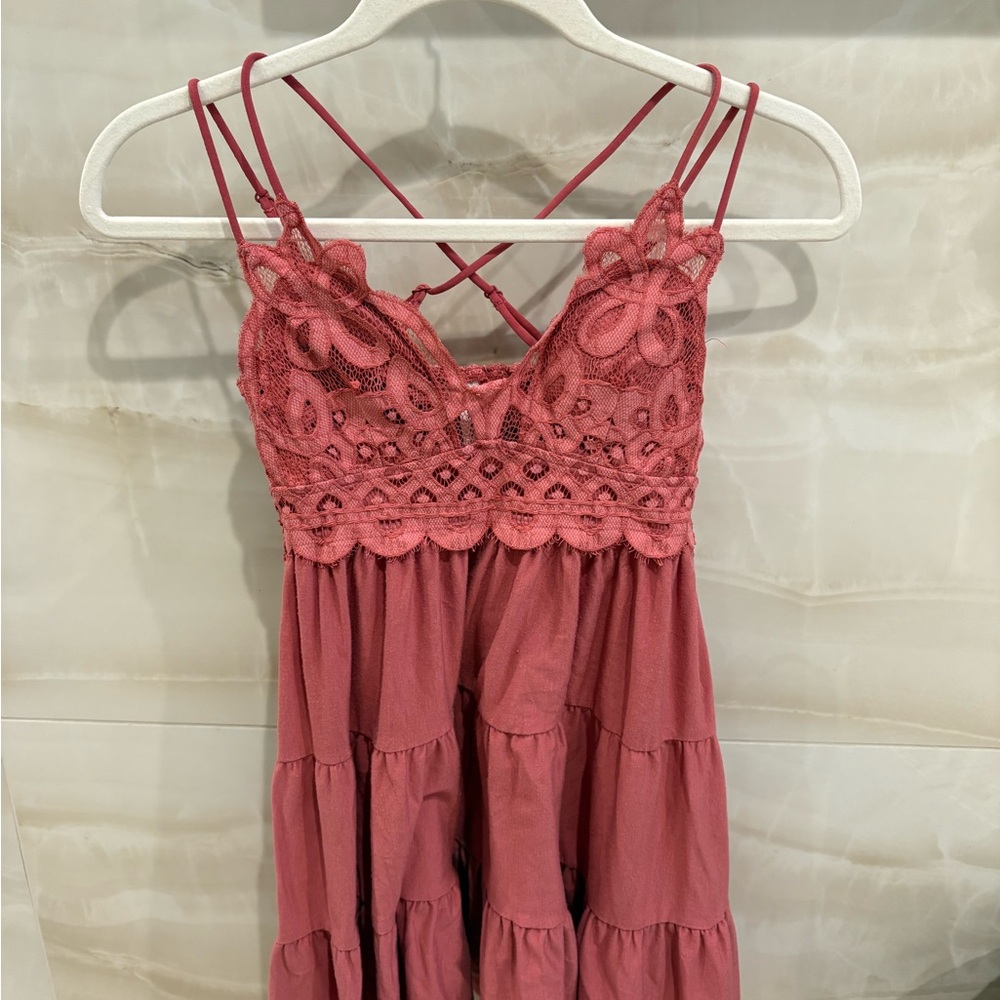 Free People Pink Lace Mini Dress
